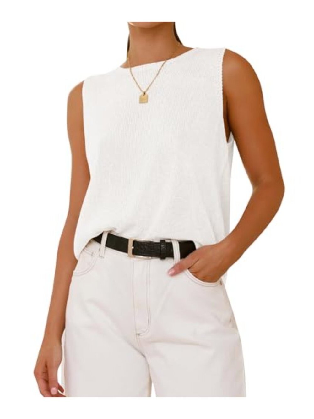 Women Sleeveless Ribbed Knit Tank Top Loose Fit Sweater Vest